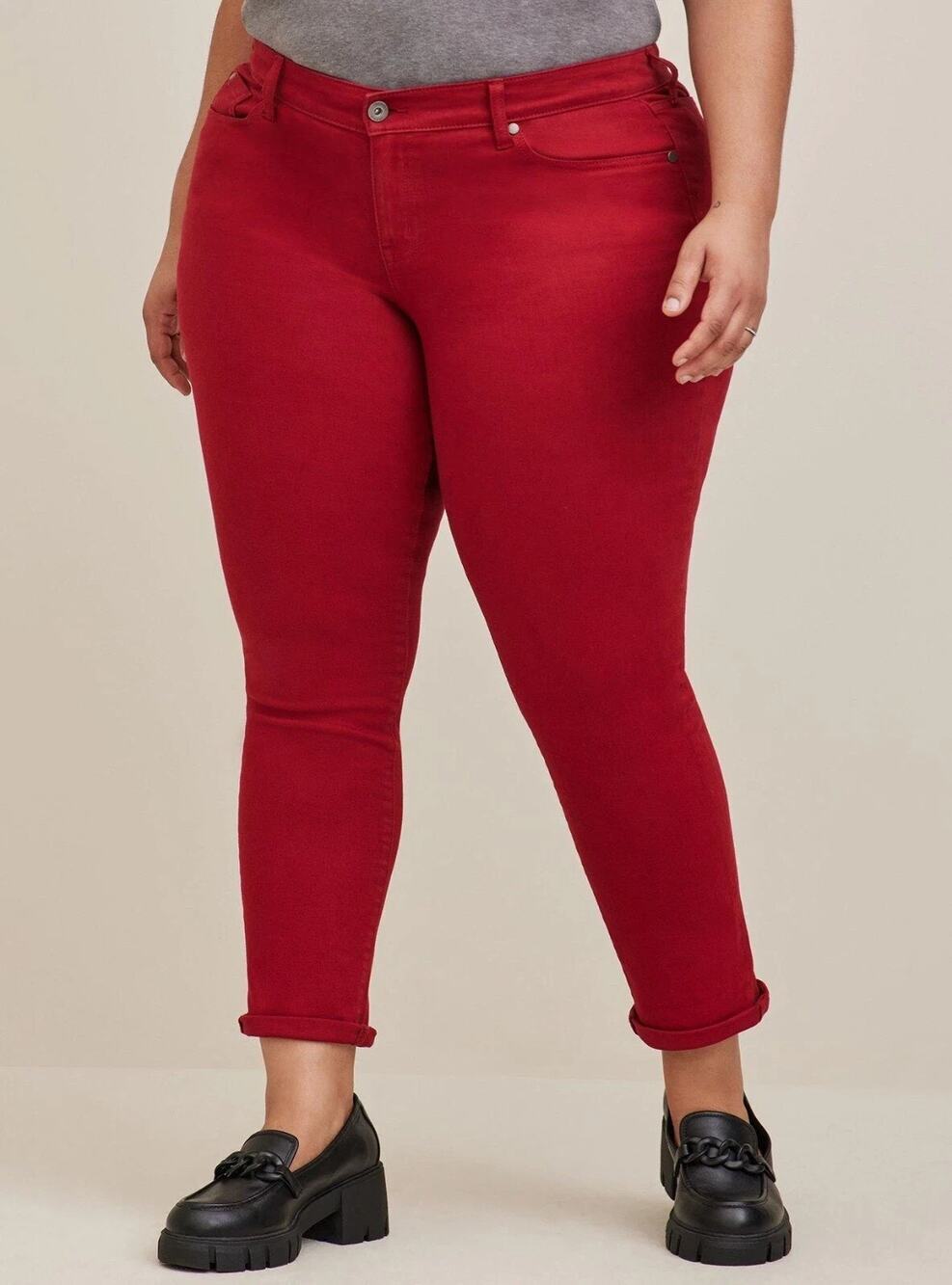 Torrid Jeans 16 Red Boyfriend Straight Leg Mid-Rise Vintage Stretch 5-Pocket
